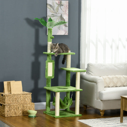 Pawhut Cat Tree with Hammock – Multi-Level Cat Tower for Climbing, Scratching & Lounging - AllvueCo