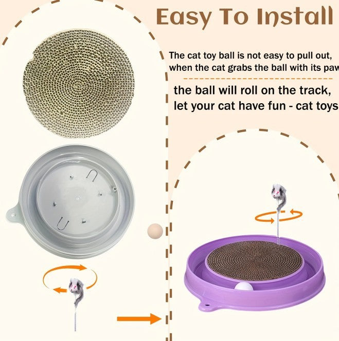 Multifunctional Cat Scratching Board – Interactive Scratcher with Ball Track & Toys - AllvueCo