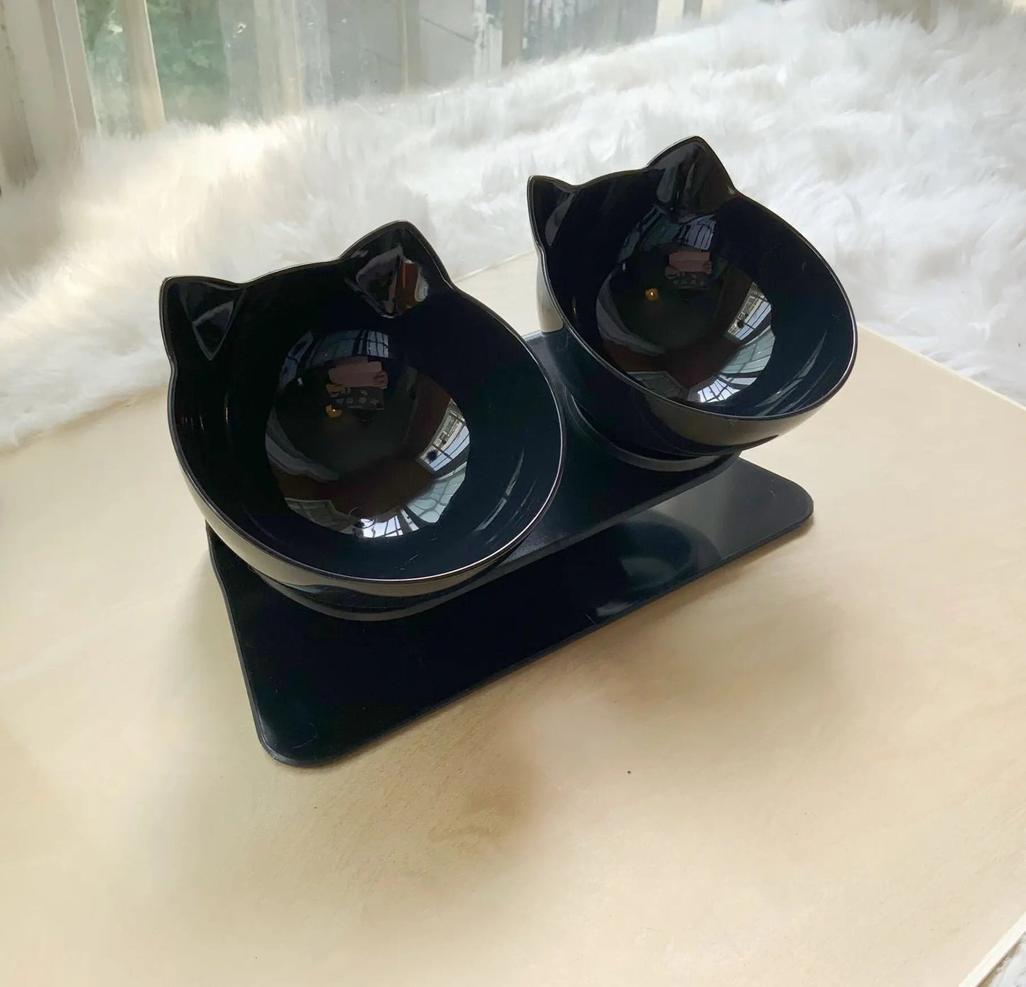 Non Slip Double Cat Bowl with Raised Stand for Pet Feeding - AllvueCo