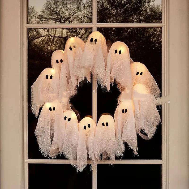 Halloween Decorations Ghost Wreath - Cute Ghost Door Sign - AllvueCo