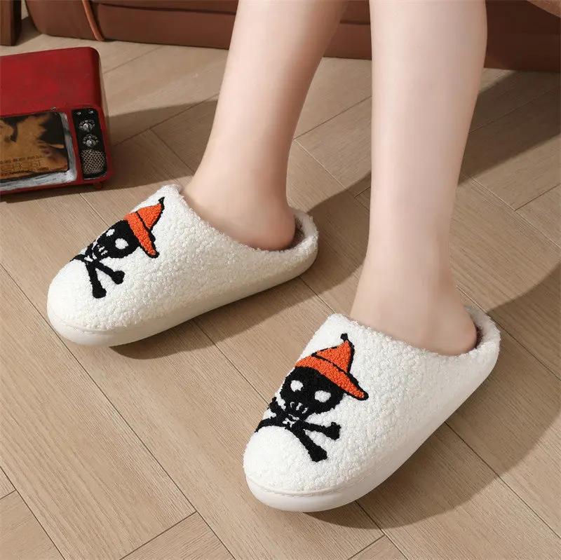 Halloween Skull Rose Slippers - Warm Indoor Slippers for Women - AllvueCo