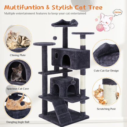 Multi-Level Cat Treehouse & Climbing Frame – Indoor Cat Tower with Scratching Posts, Hammocks & Hideouts - AllvueCo