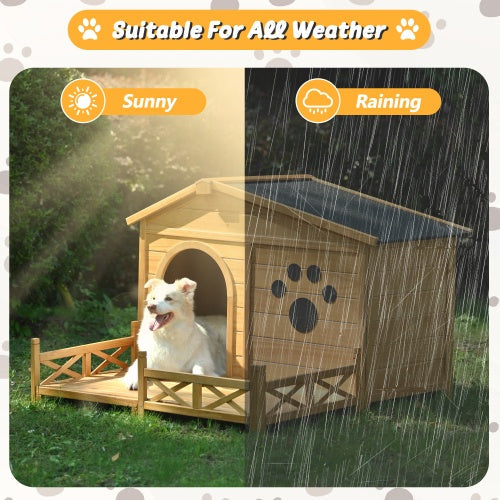 48" Wooden Outdoor Dog House with Porch – Weatherproof Medium Dog Kennel with Raised Floor & Easy Assembly - AllvueCo