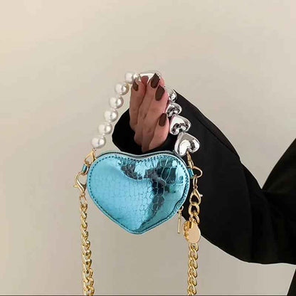 Mini Love-Shaped Pearls Handbag - Stylish Fashion Chain Lipstick Bag