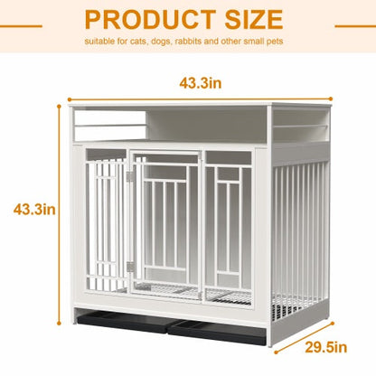 43.3" Wooden Dog Kennel Furniture with Divider – Stylish & Spacious Indoor Crate - AllvueCo