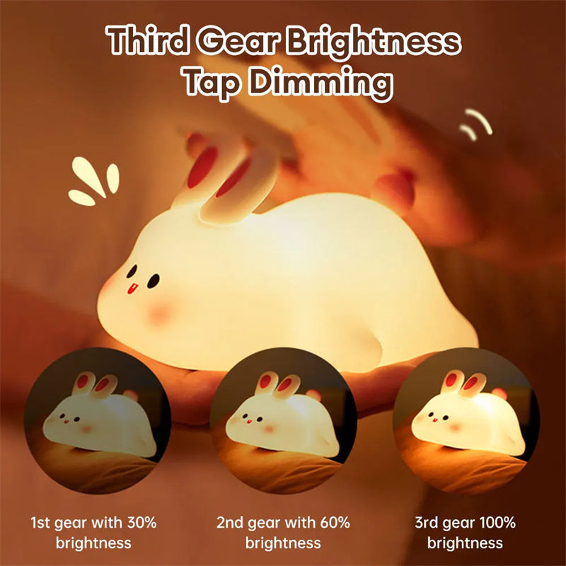 Cute Rabbit LED Night Light – Touch Sensor Silicone Lamp for Kids & Baby Rooms AllvueCo