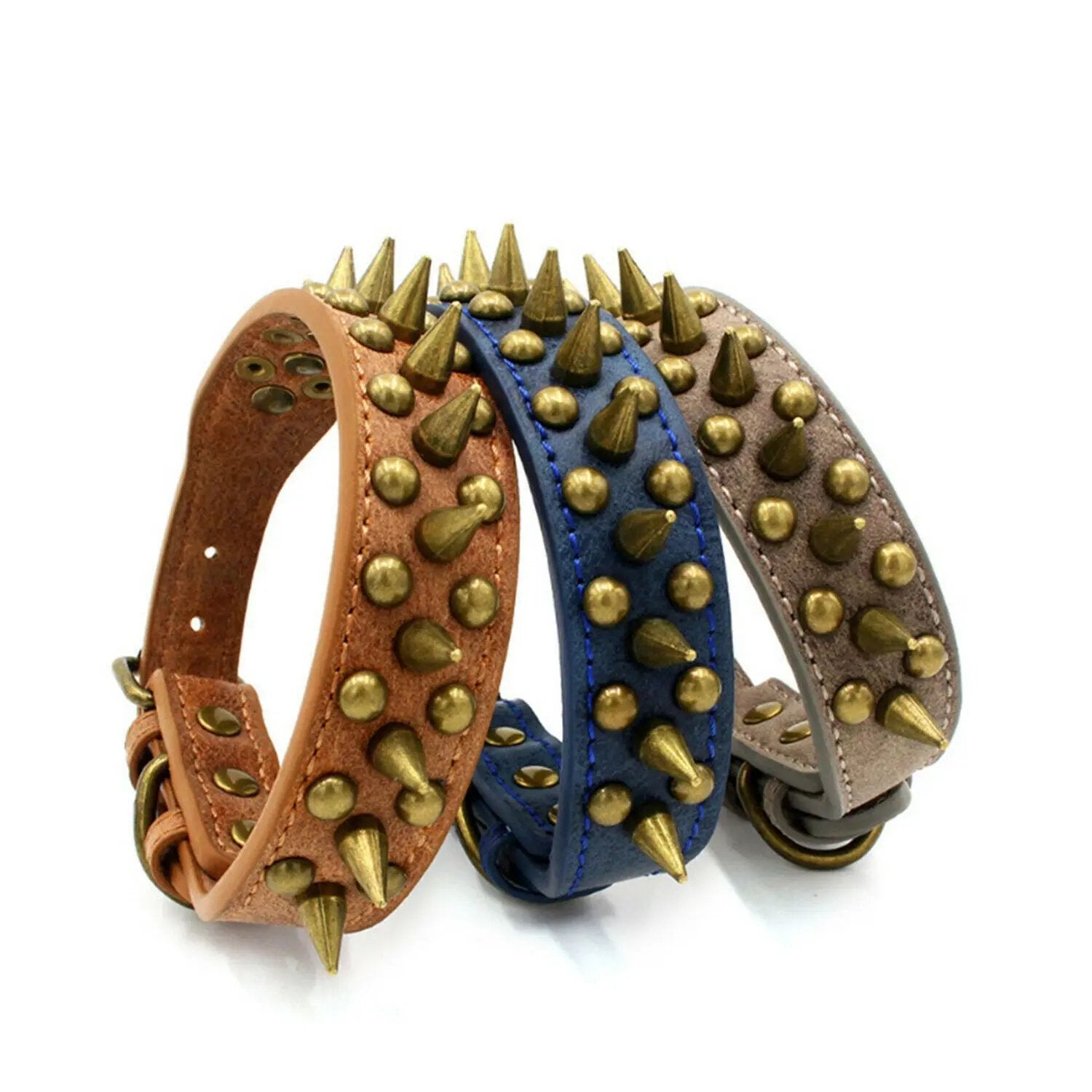 Retro Studded Spiked Rivet Large Dog Leather Collar - AllvueCo