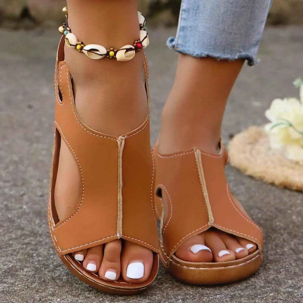 Summer Wedge Sandals for Women with Elastic Band Design