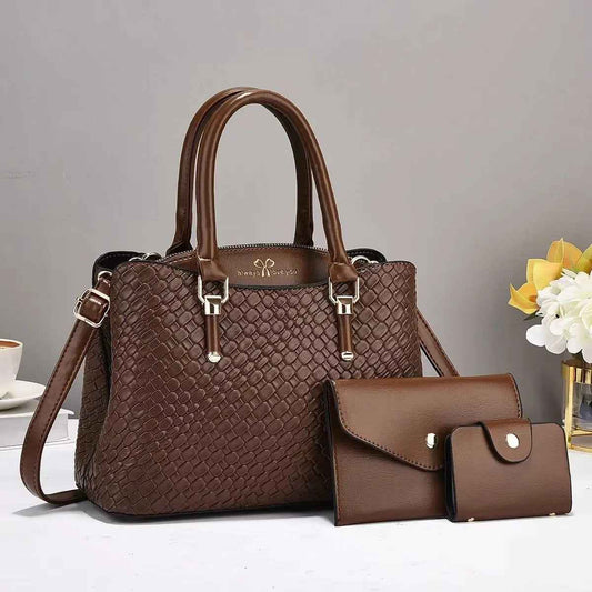 Woven Texture One Shoulder Bag - Three-Piece Set for Everyday Use