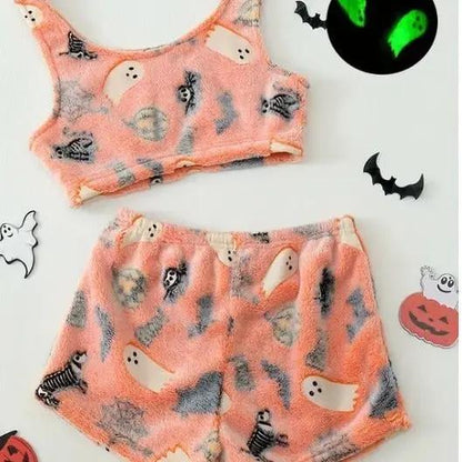 Women's Halloween Luminous Flannel Pajamas - Cozy Sleepwear - AllvueCo