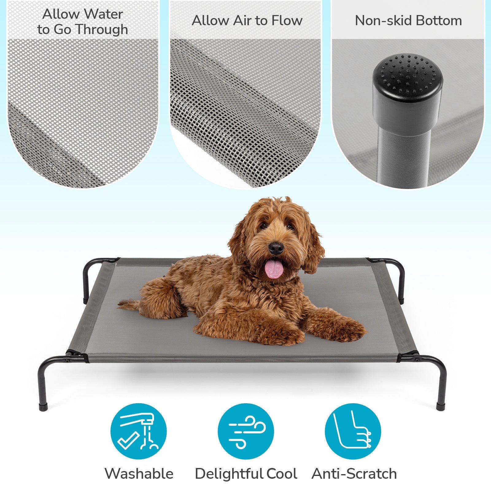 Extra-Large Elevated Dog Bed – Heavy-Duty Cooling Cot with Steel Frame & Breathable Mesh (Black) - AllvueCo