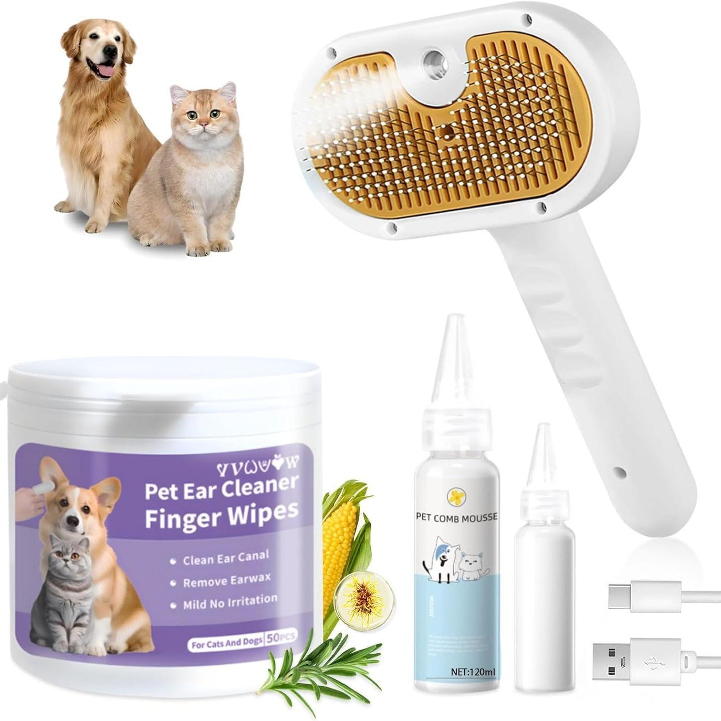 Universal Pet Steam Brush – 3-in-1 Spray Hair Grooming Tool for Cats & Dogs - AllvueCo