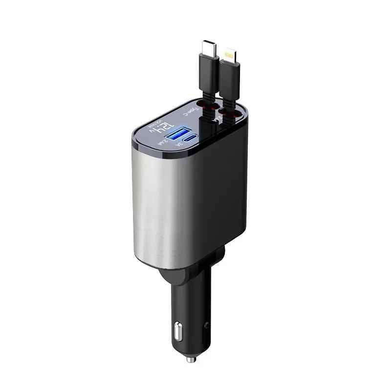 Metal Car Charger 100W Fast Charging Car Charger USB and Type-C Adapter
