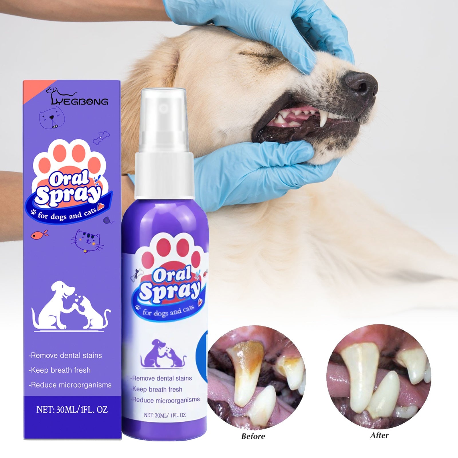 Pet Teeth Cleaning Spray for Cats & Dogs – Fresh Breath, Plaque & Tartar Remover with Easy No-Brush Application - AllvueCo