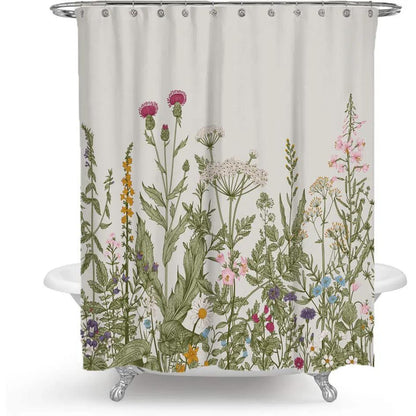 Color Floral Plant Shower Curtain - Polyester Bathroom Decor - AllvueCo