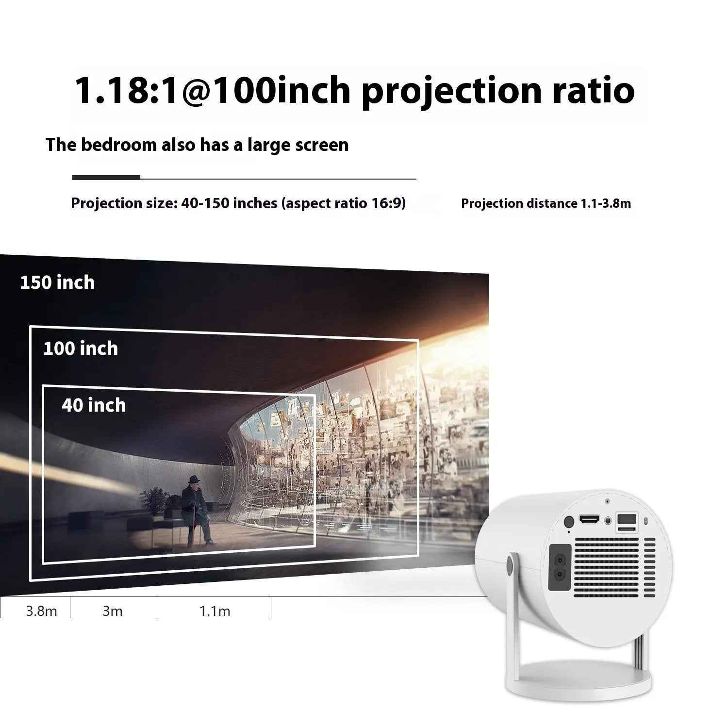 Portable Smart Projector with 180° Home Theater, Auto Focus & 4K Support
