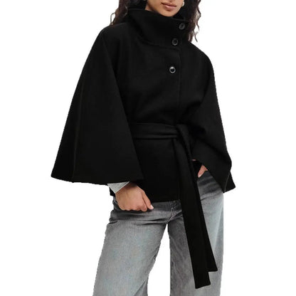 Winter High Neck Batwing Sleeve Coat with Belt for Women - AllvueCo