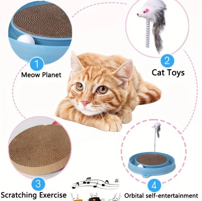 Multifunctional Cat Scratching Board – Interactive Scratcher with Ball Track & Toys - AllvueCo