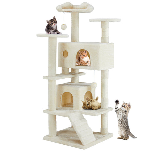 Multi-Level Cat Treehouse & Climbing Frame – Indoor Cat Tower with Scratching Posts, Hammocks & Hideouts - AllvueCo