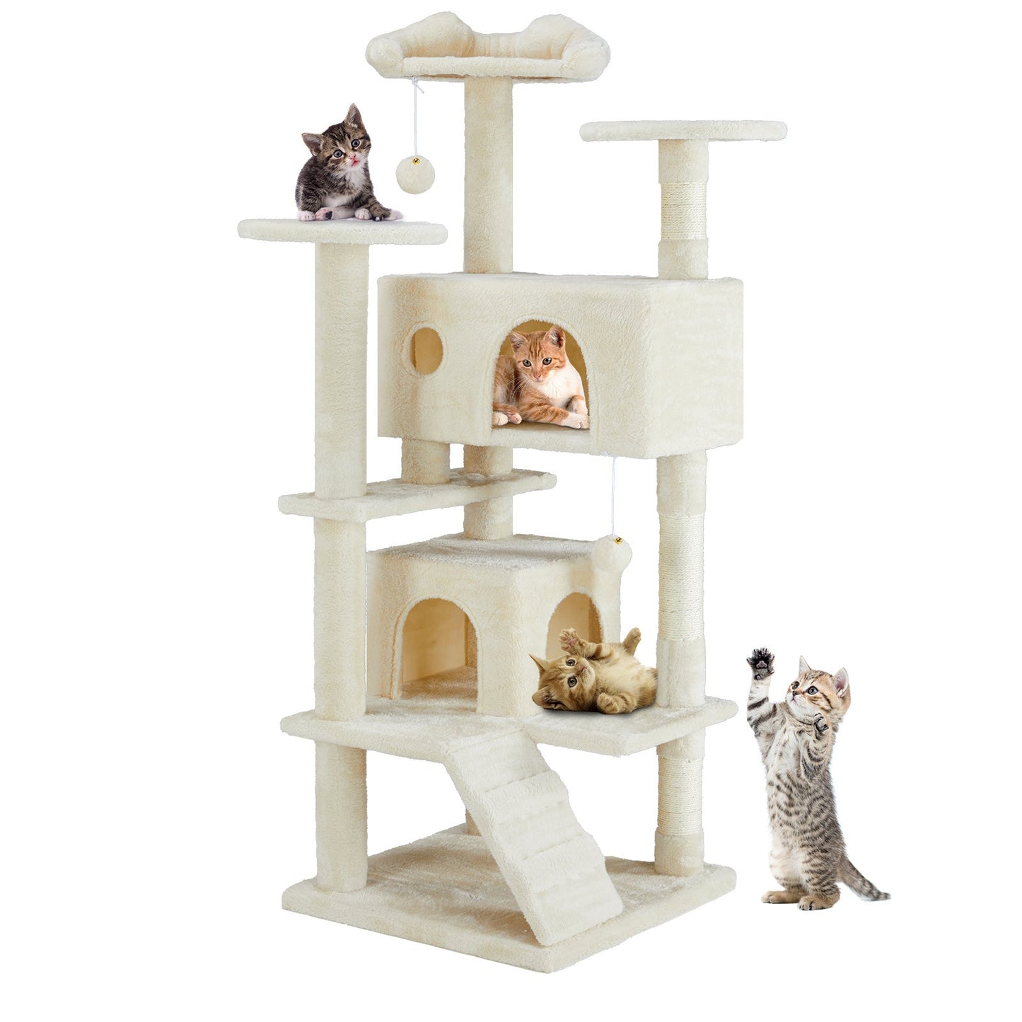 Multi-Level Cat Treehouse & Climbing Frame – Indoor Cat Tower with Scratching Posts, Hammocks & Hideouts - AllvueCo