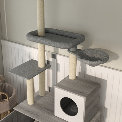 Pawhut Cat Tree with Litter Box Enclosure - 2 in 1 Indoor Cat Tower - AllvueCo