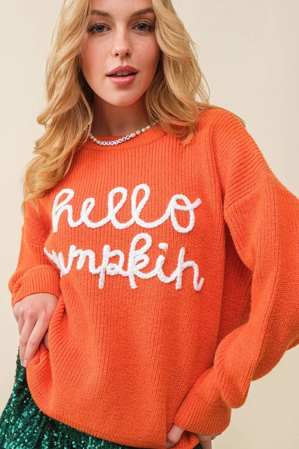 Women's Halloween Contrast Color Embroidery Crew Neck Sweater - AllvueCo