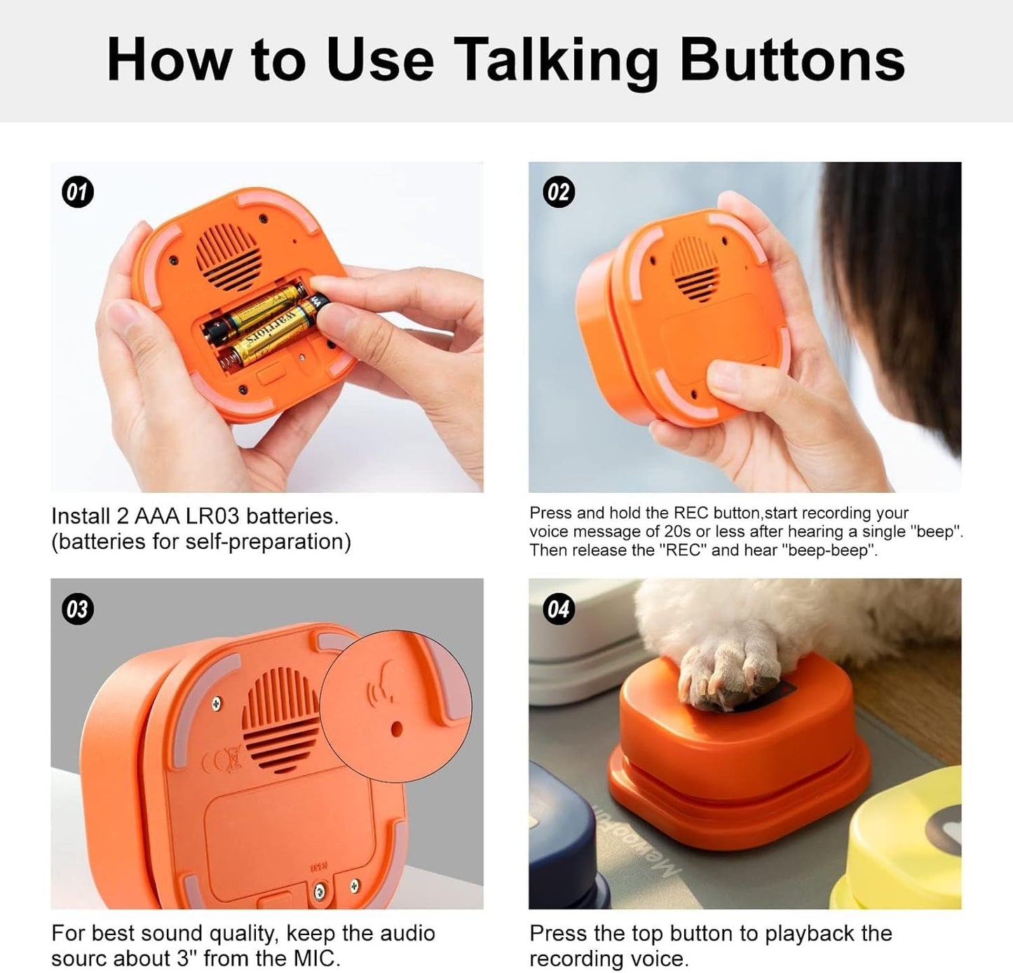 Mewoofun Dog Talking Buttons Set – 3 Recordable Communication Buttons for Pet Training - AllvueCo