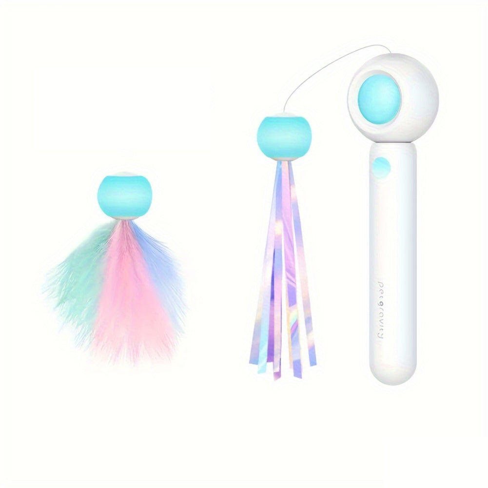 Retractable Cat Teaser Wand – Interactive Feather Toy with Replacement Heads for Indoor Cats, Exercise & Play - AllvueCo